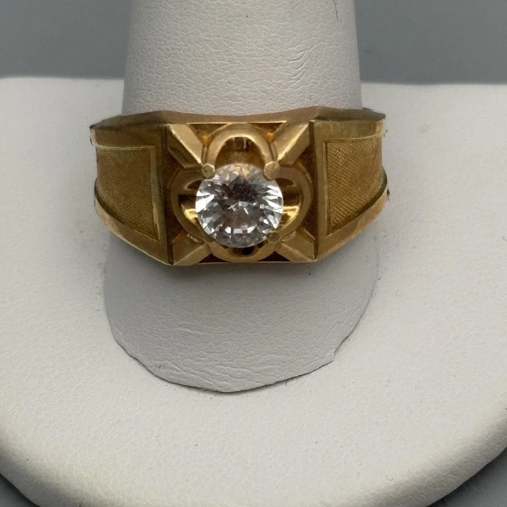 Vintage Mens 10k Gold Filled Ring Clear Stone 12 MCM Bold Statement 9.45g
